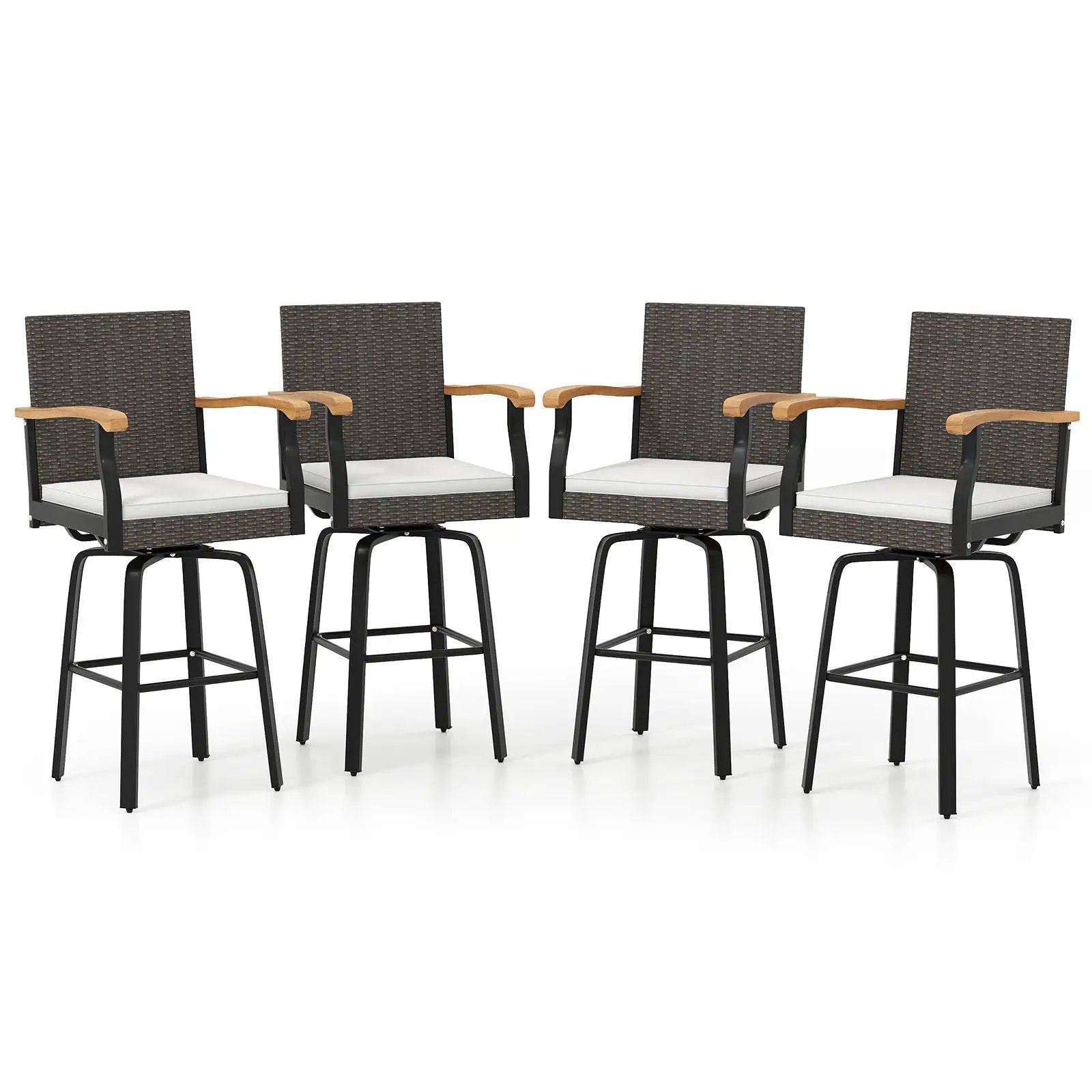 Set of 2 Outdoor 360¬∞ Swivel Bar Stool with Cushion and Acacia Wood Armrests by DirectDeals