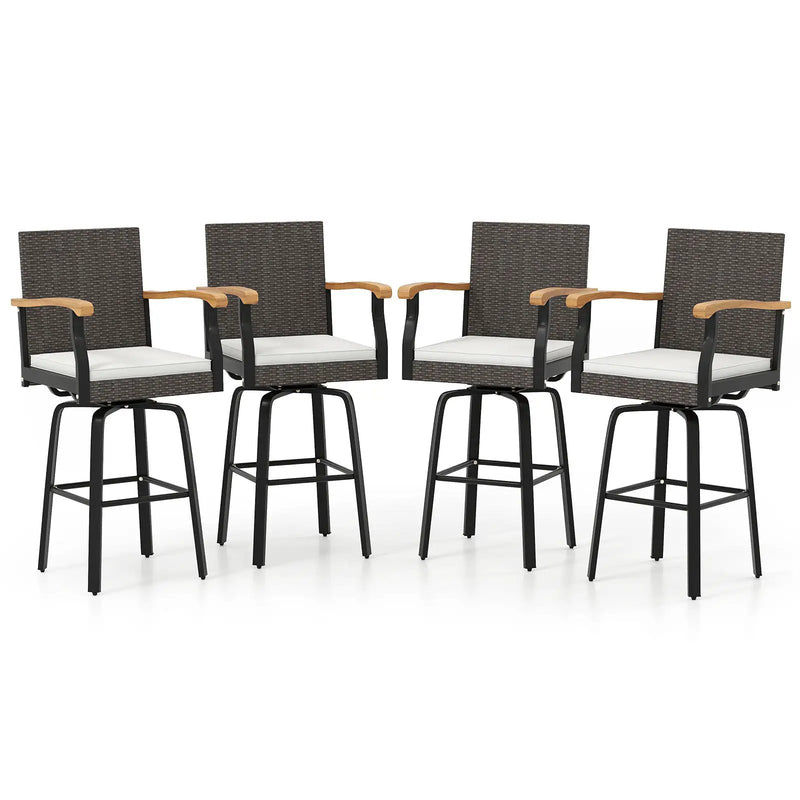 Set of 2 Outdoor 360¬∞ Swivel Bar Stool with Cushion and Acacia Wood Armrests by DirectDeals