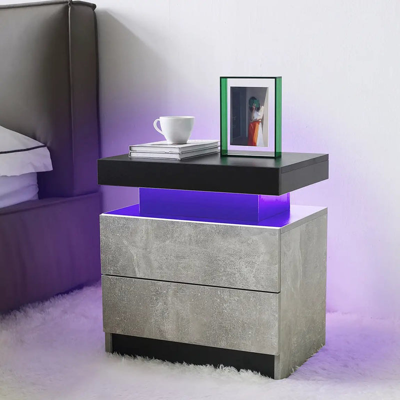 Modern LED Nightstand with 2 Drawers for Bedroom by HouseOfZazla