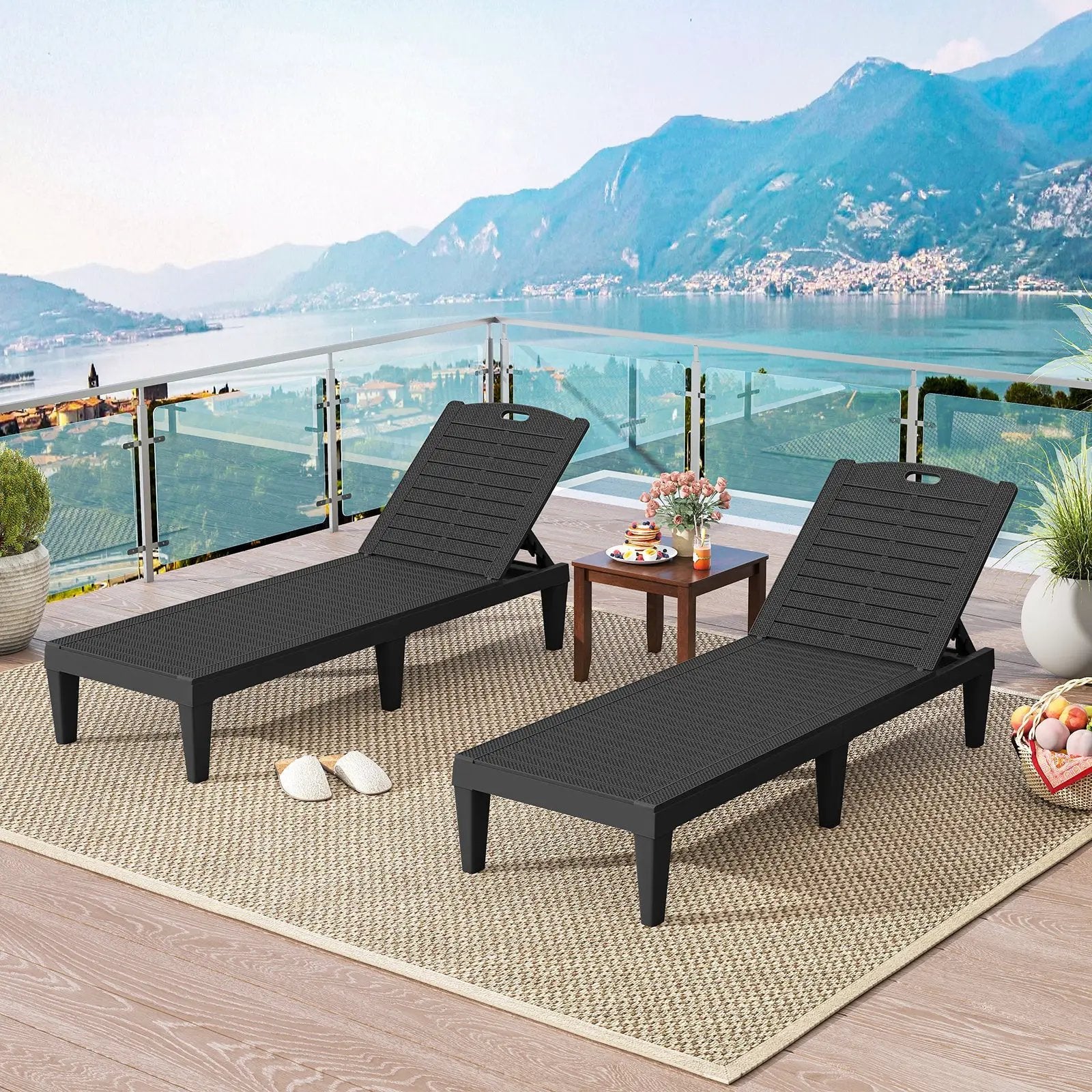 Outdoor PP Chaise Lounge Chairs Set of 2 with 4-Position Adjustable Backrests by DirectDeals