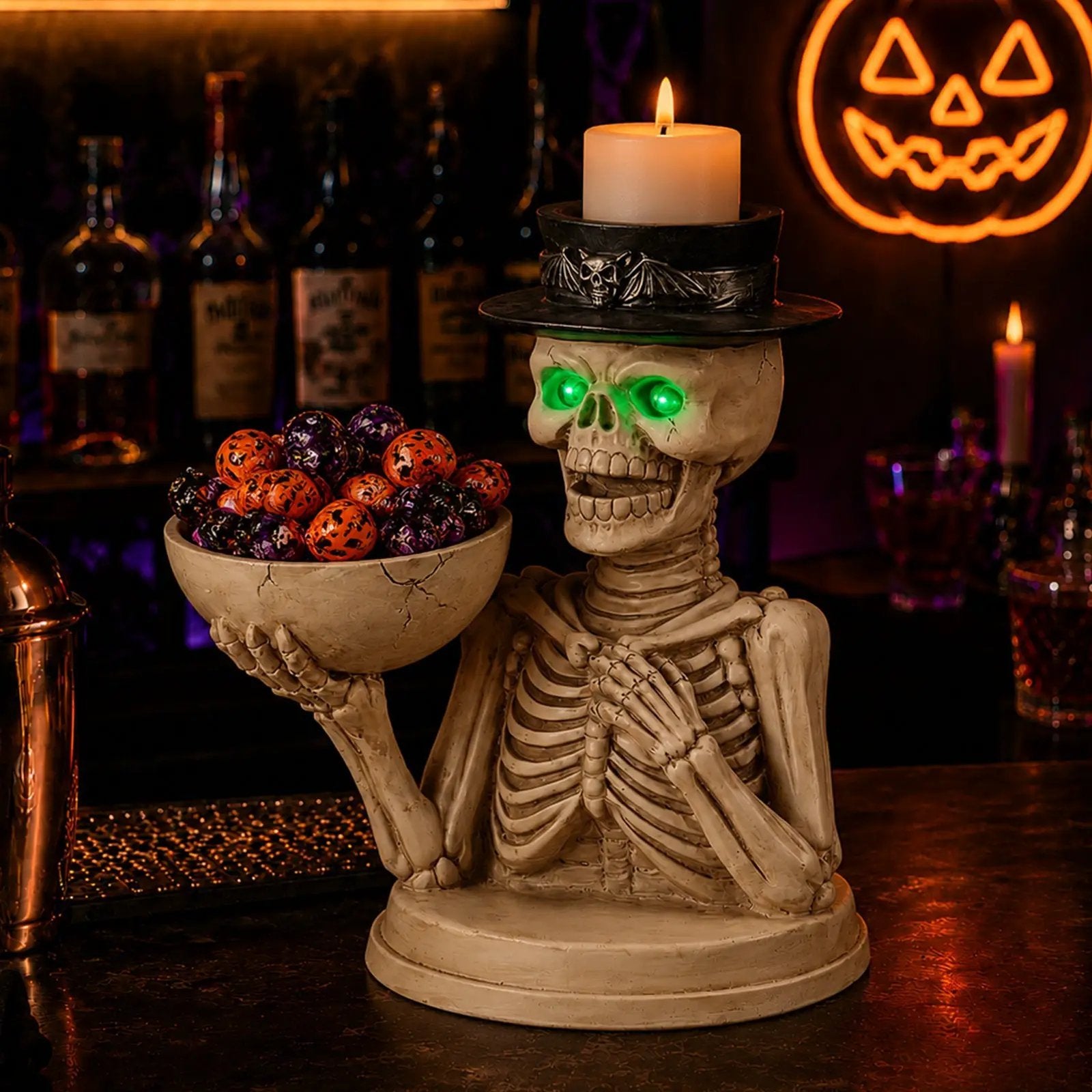 Halloween Skeleton Figurine with Storage Bowl & Candle Holder by HouseOfZazla