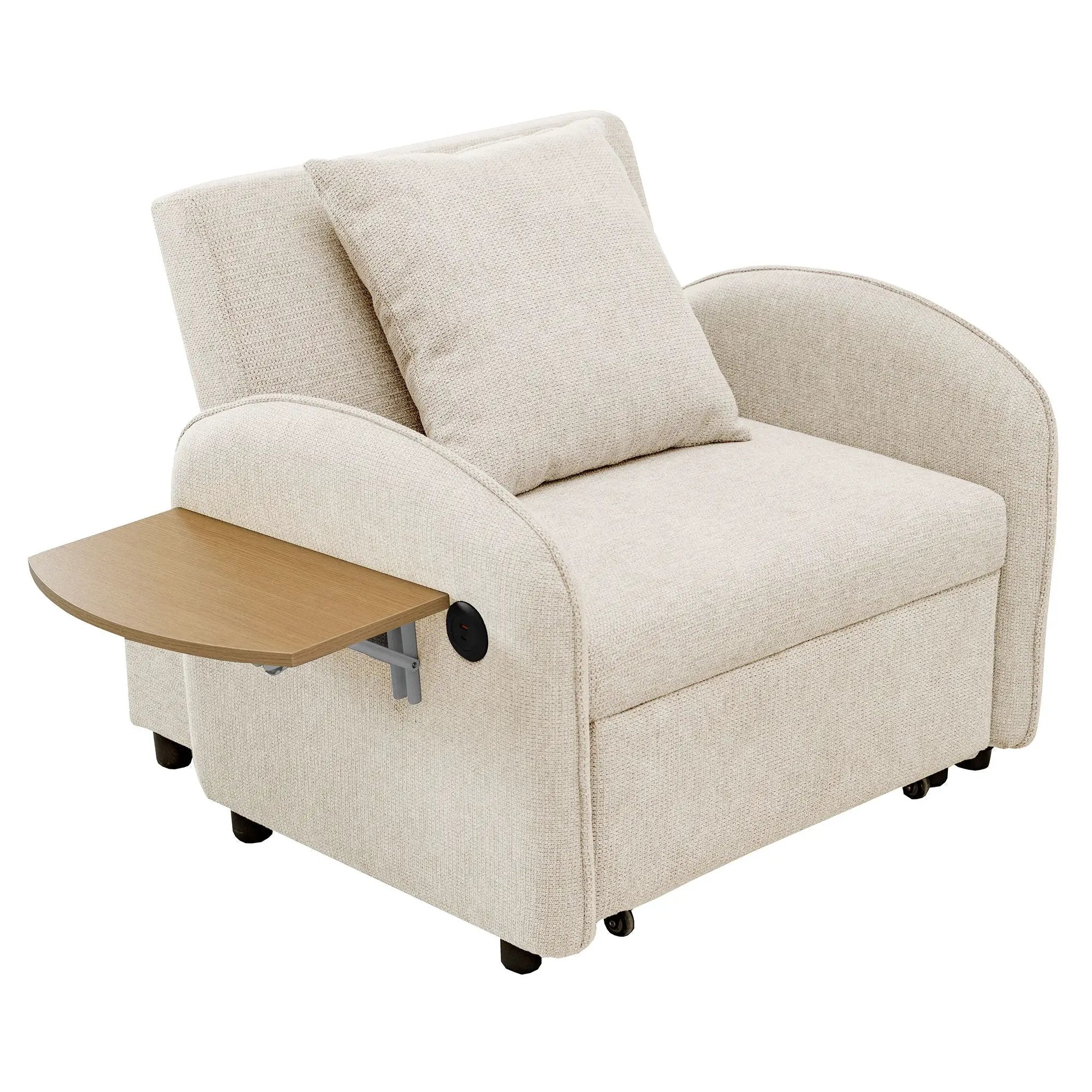 Convertible Single Chair Bed With Computer Board And USB Ports, 3 In 1 Sofa Bed - Beige by HouseOfZazla