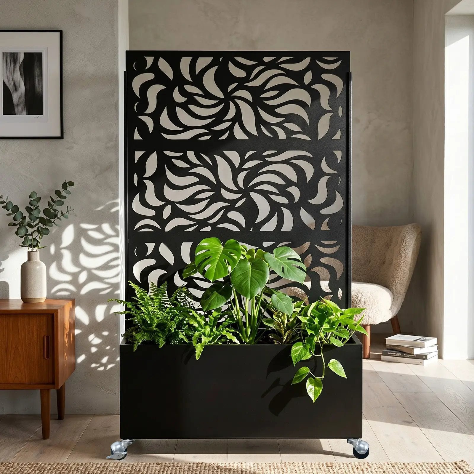 70.87" H × 46.06" W Leaf Pattern Privacy Screen with Planter Box by HouseOfZazla