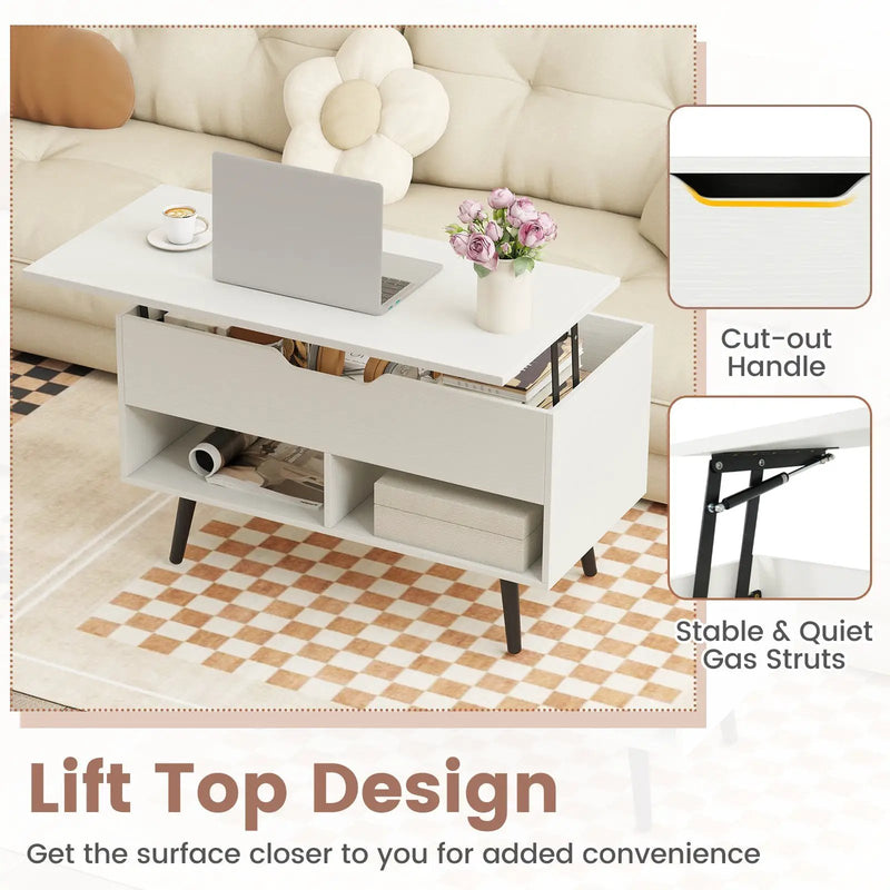 31.5 Inch Lift-Top Coffee Table with Hidden Storage and 2 Open Shelves by DirectDeals