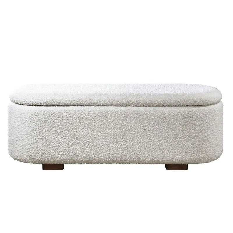 Sandro - Bench With Storage - Beige Boucle & Walnut by Unique Piece Furniture