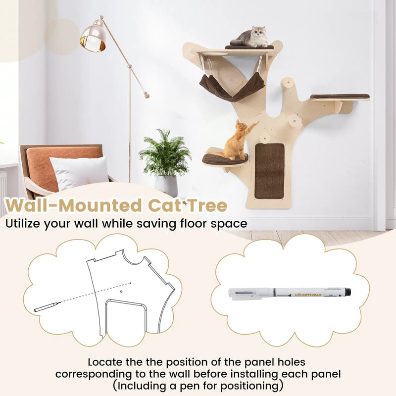 Wall-Mounted Cat Tower Cat Wall Shelves Furniture with Perch-Brown by DirectDeals