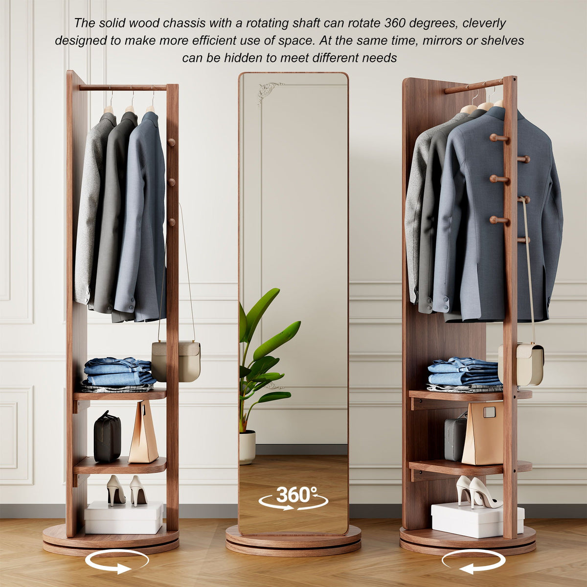 3 In 1 Multifunctional Full-Length Clothing Mirror with Rotating Design - Dark Brown, Black, White, Light Brown, photo 5 of 40