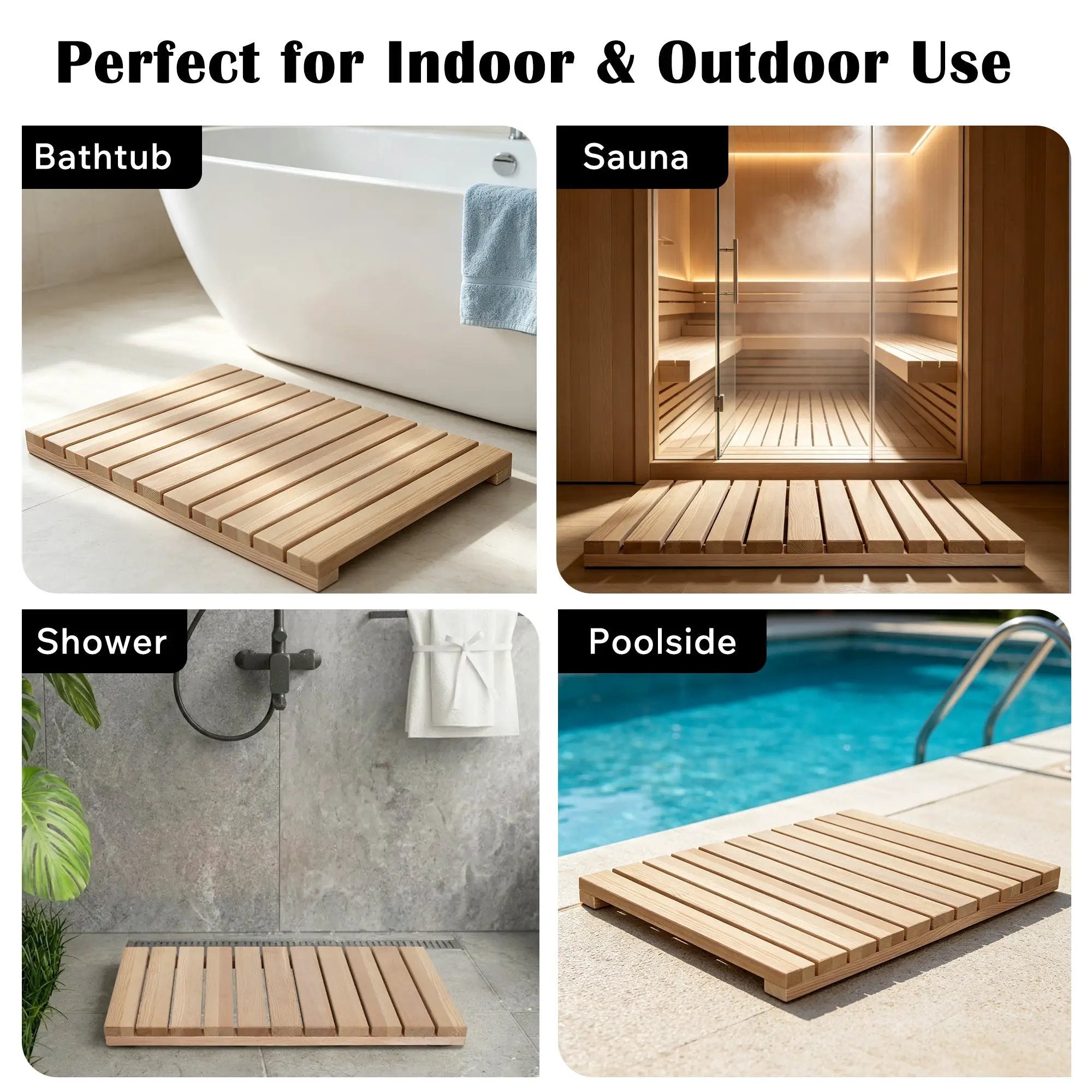 Cedar Wood Shower Mat - Non-Slip Slatted Bath Mat by HouseOfZazla