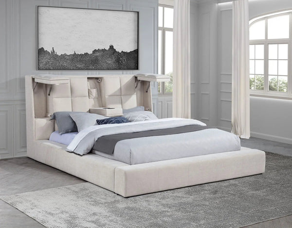 Dreux Upholstered Queen Panel Platform Bed Cream, photo 2 of 7