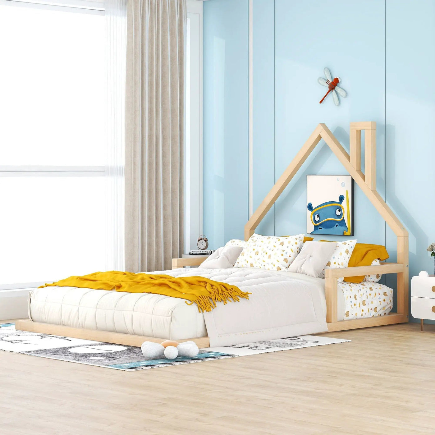 Elegant Floor Bed With House Shaped Headboard by HouseOfZazla