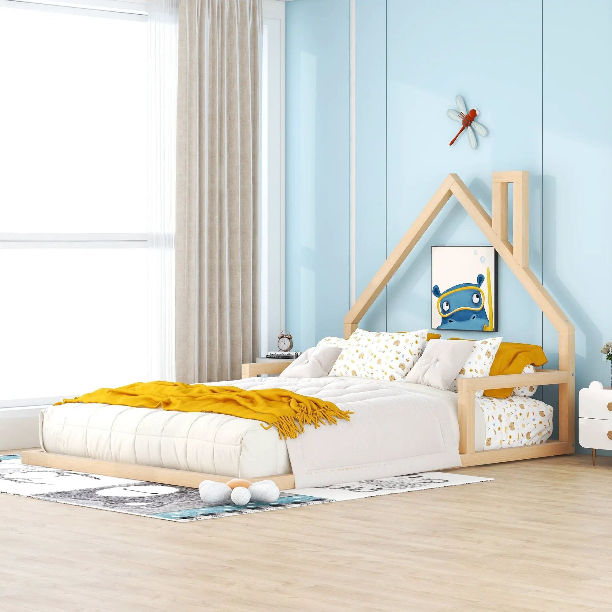 Elegant Floor Bed With House Shaped Headboard by Unique Piece Furniture