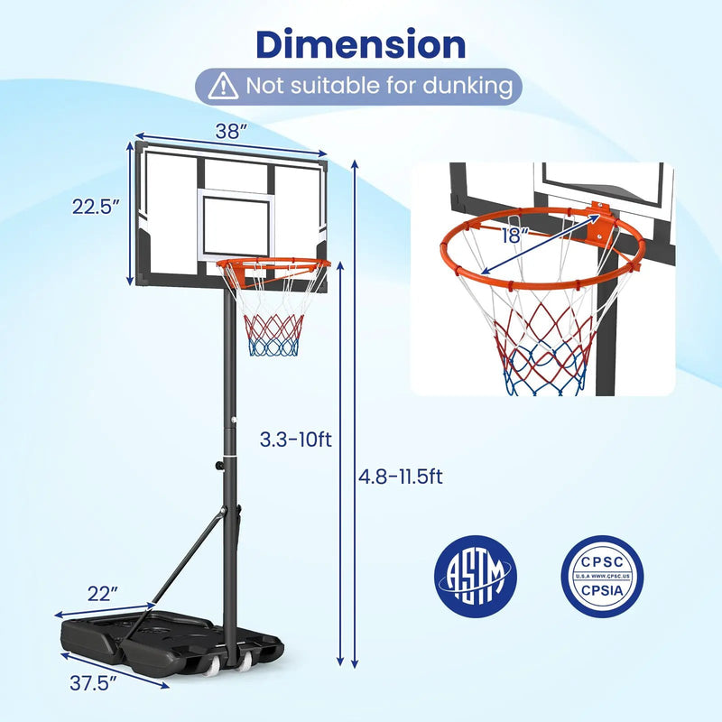 3.3-10 Feet Portable Basketball Hoop Adjustable with Base and Wheels by DirectDeals