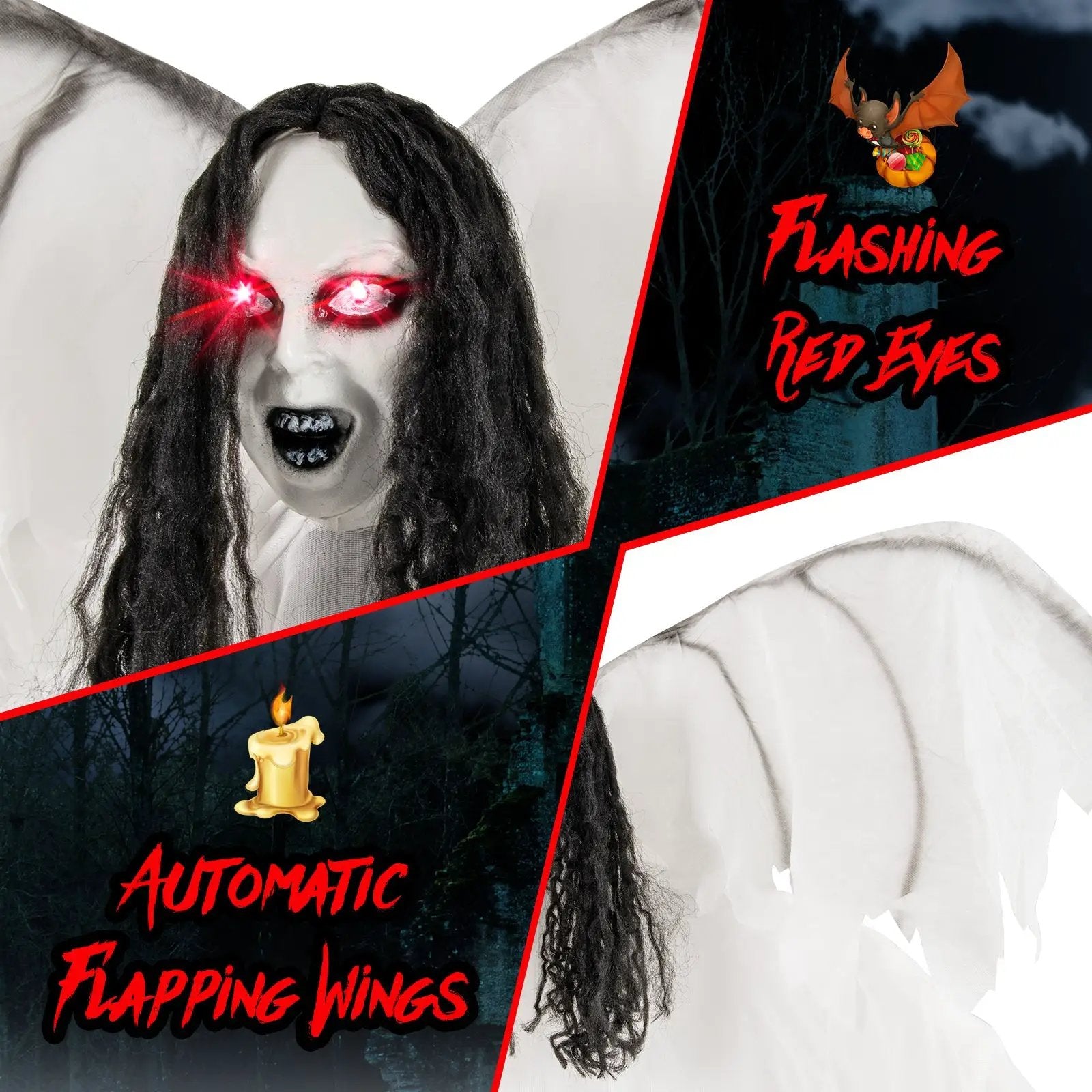 6.6 Feet Halloween Animatronic Standing Angel with Sound-Activated Light-up Eyes and Flapping Wings by DirectDeals