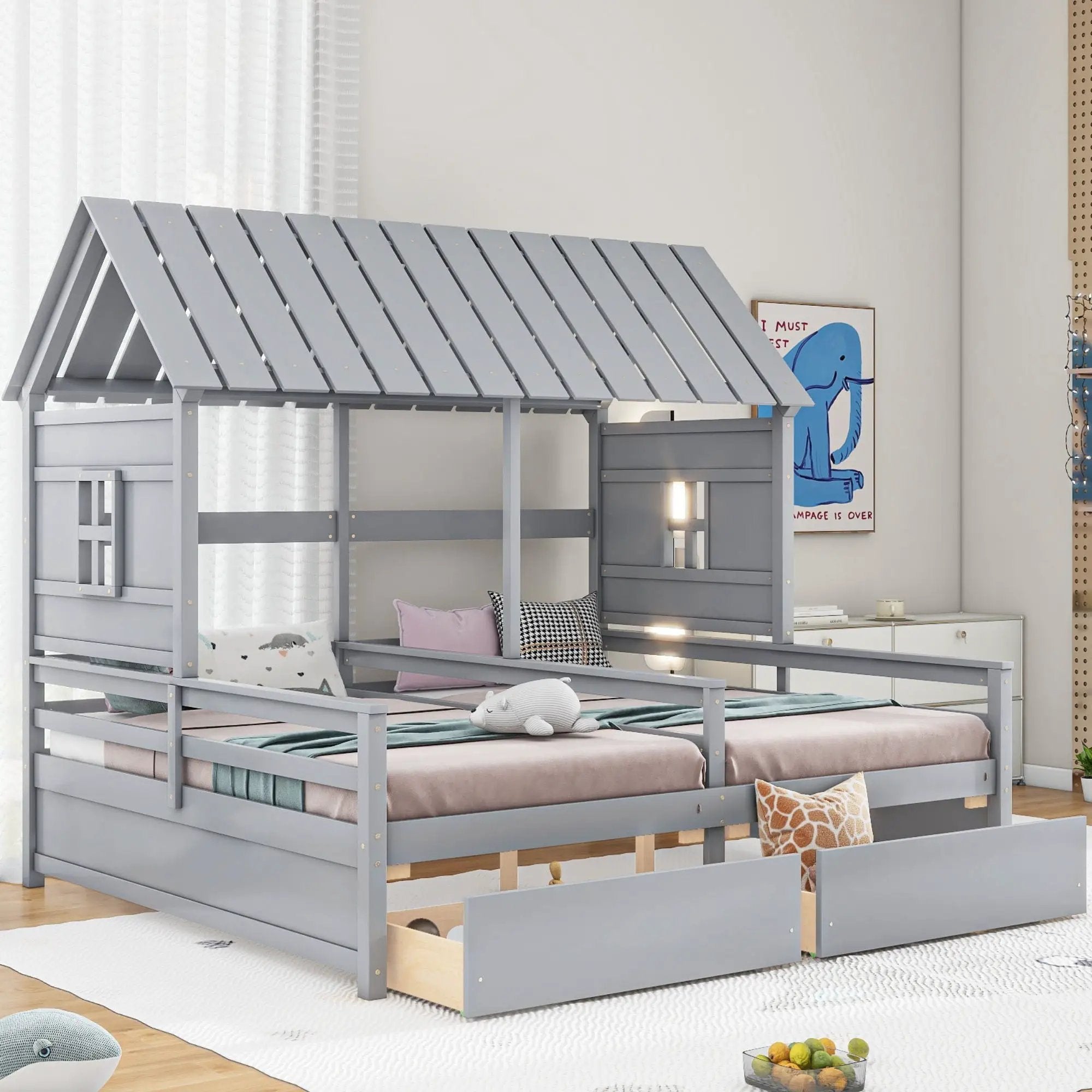 House Platform Beds With 2 Drawers, Side By Side Design by Unique Piece Furniture