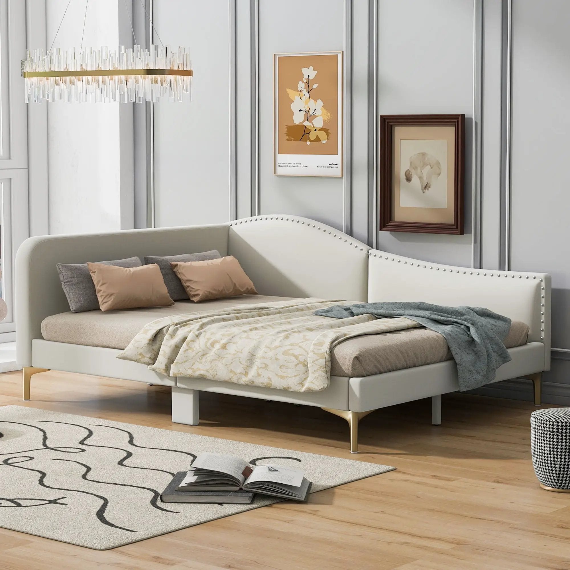 Upholstered Daybed With Headboard And Armrest, Support Legs by Unique Piece Furniture