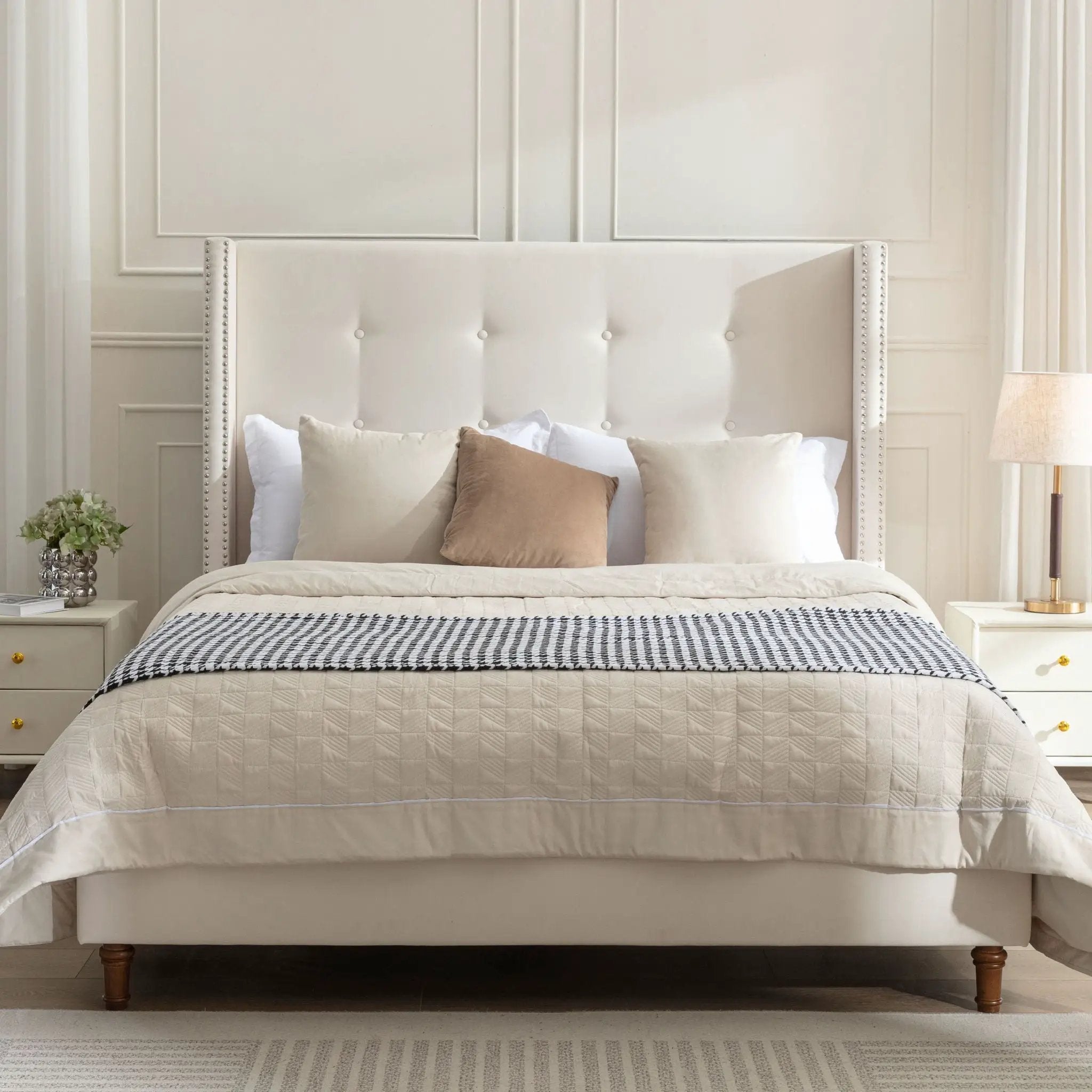 Peyton - Upholstered Bed With 54" High Headboard, Traditional Hand Buttoned Tufting by HouseOfZazla