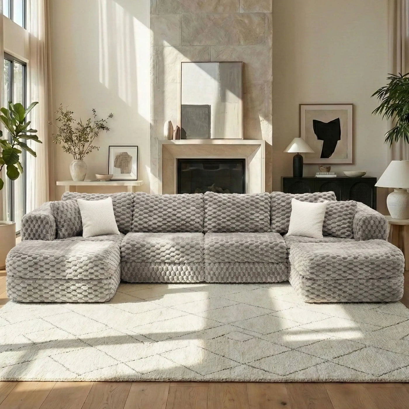 Modular Sectional Sofa, Boneless Couch With 2 Movable Ottomans by Unique Piece Furniture