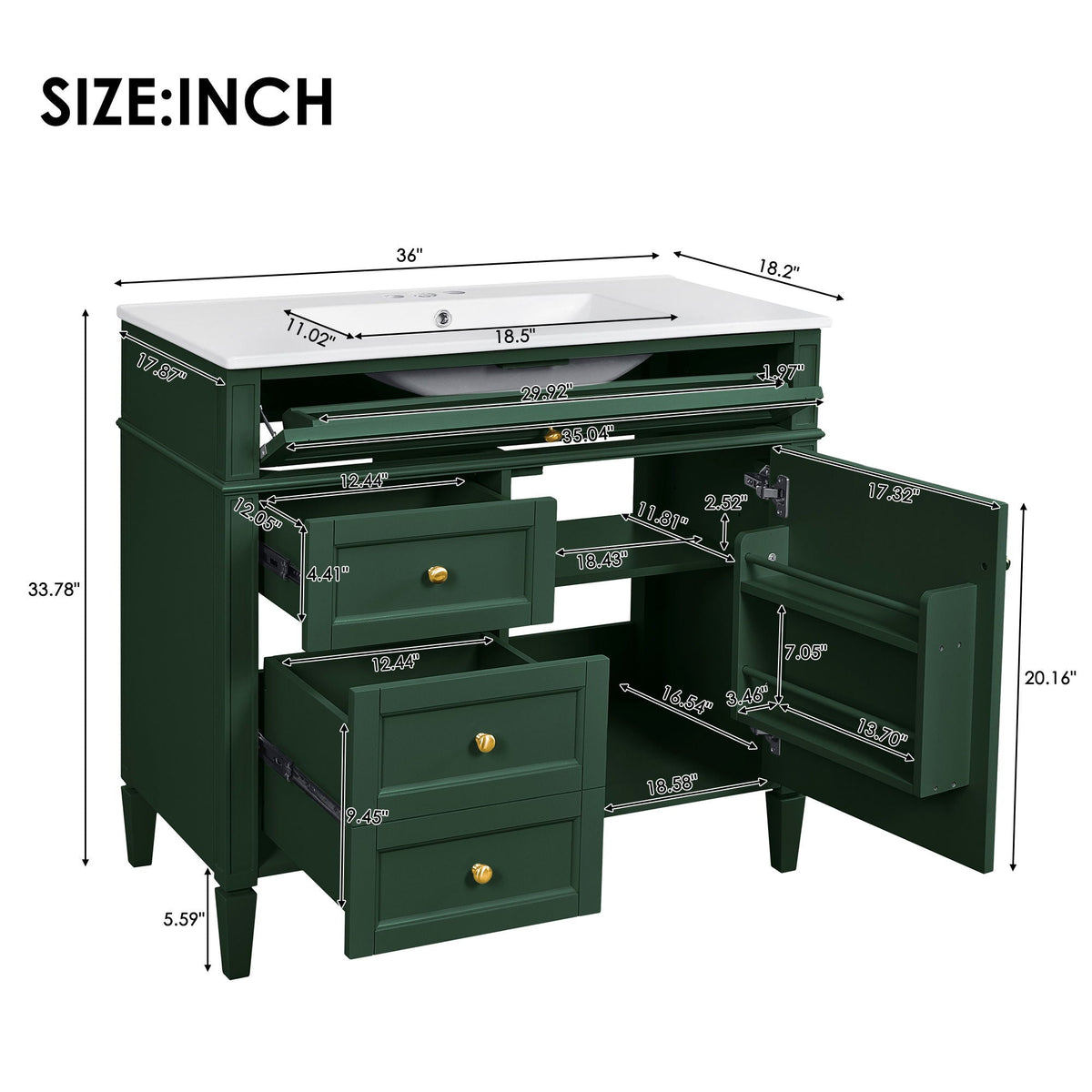 36" Bathroom Vanity with Ceramic Sink and Storage Drawers - Multiple Colors, photo 8 of 20