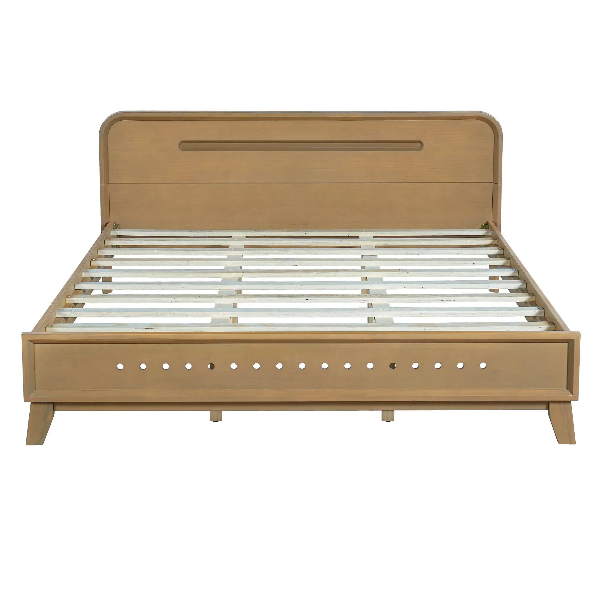 Pine Solid Wood Queen Size Bed, Rustic Yellow by HouseOfZazla