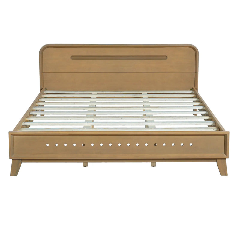 Pine Solid Wood Queen Size Bed, Rustic Yellow by HouseOfZazla