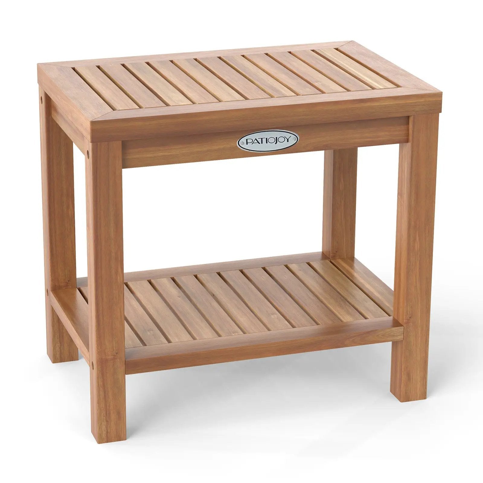 19 Inch Teak Wood Shower Bench Inside Shower Stool with Storage Shelf by DirectDeals
