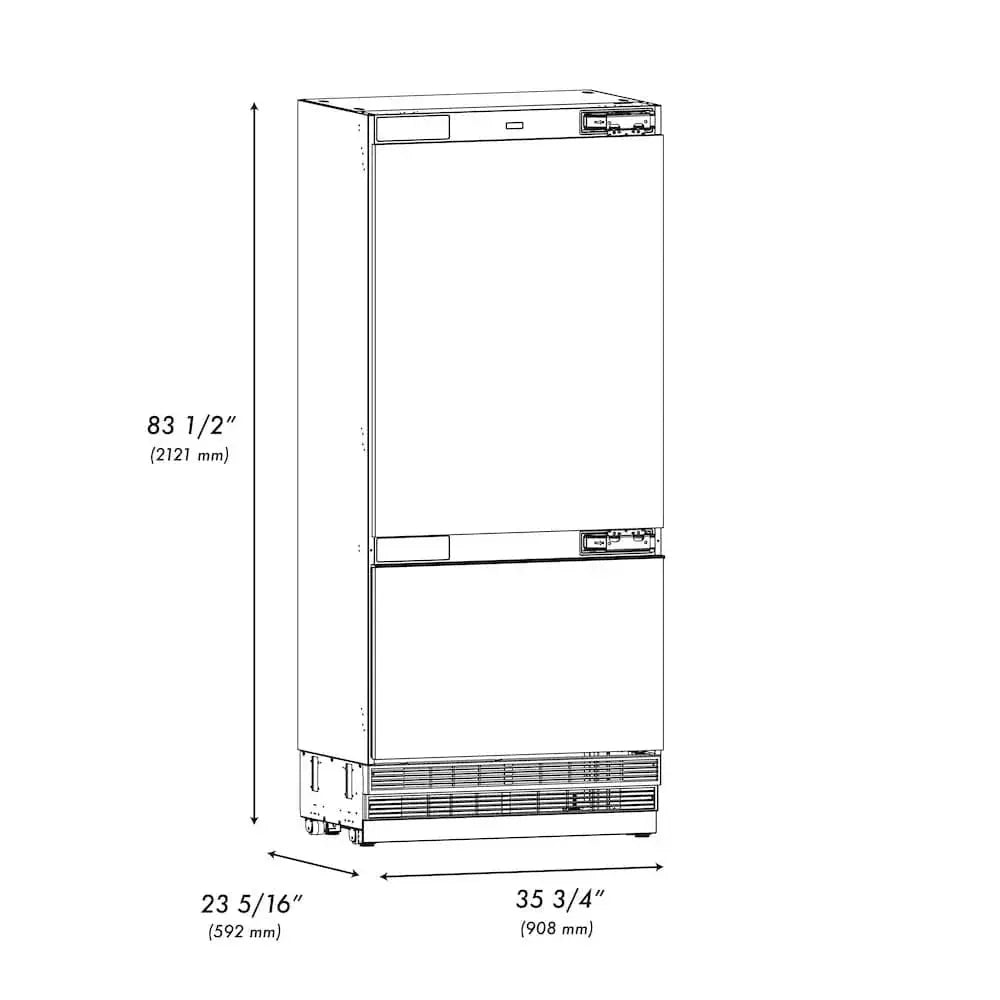 ZLINE 36" Panel Ready Built-In Bottom Freezer Refrigerator,Water Dispenser, Ice Maker, RBIT-36 by Farmhouse Kitchen and Bath