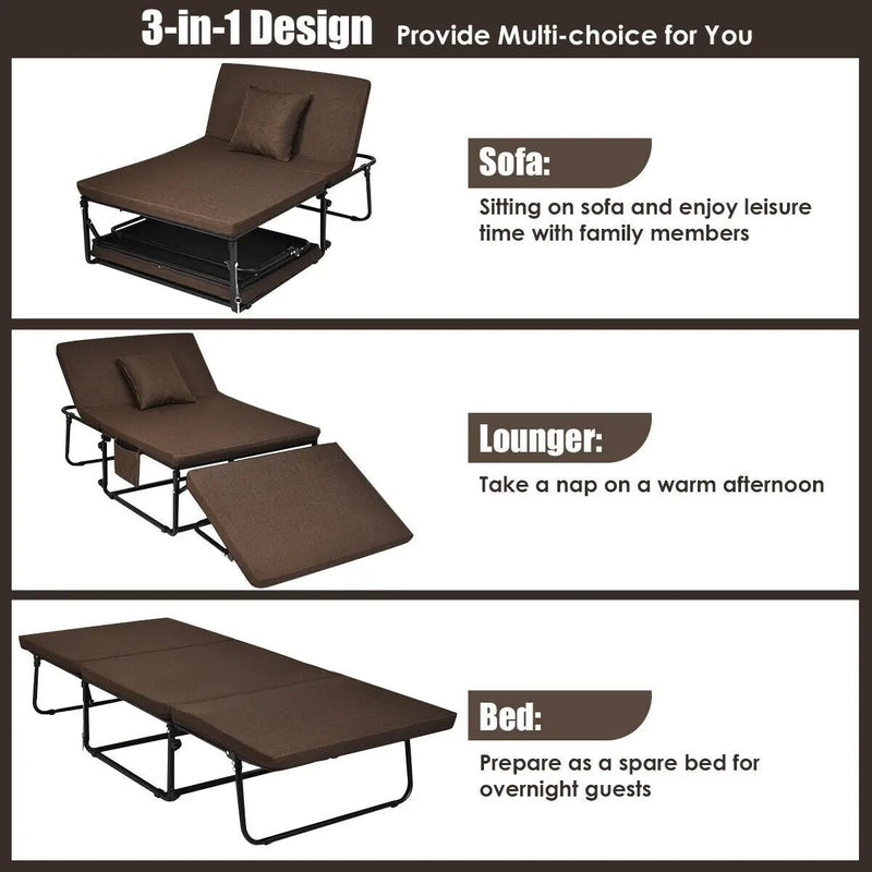 Folding Guest Sleeper Bed w/6 Position Adjustment-Brown by DirectDeals
