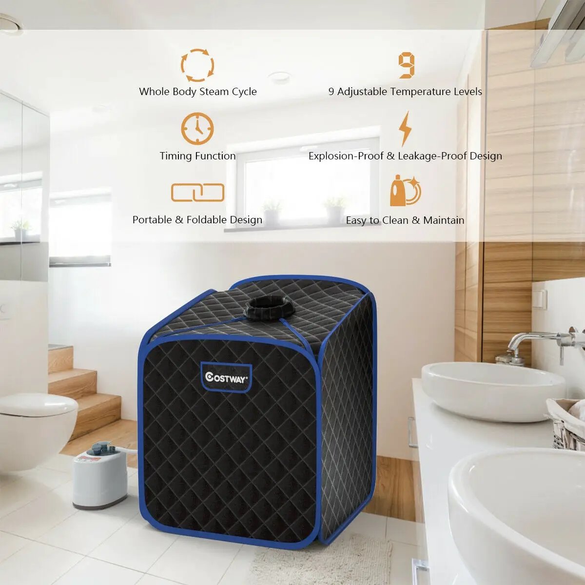2L Portable Folding Steam Sauna Spa-Black by DirectDeals