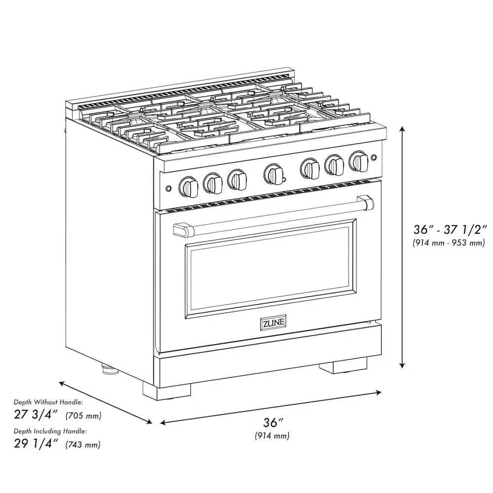 ZLINE 36"Gas Range, Convection Gas Oven , DuraSnow® Brass Burners, SGRS-BR-36 by Farmhouse Kitchen and Bath
