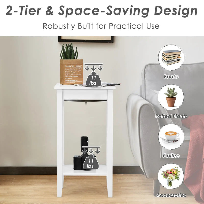 2-Tier Nightstand End Side Wooden Legs Table for Bedroom by DirectDeals