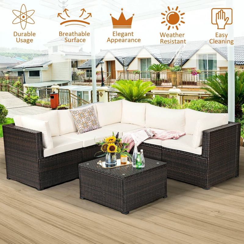 6 Pieces Patio Furniture Sofa Set with Cushions for Outdoor by DirectDeals