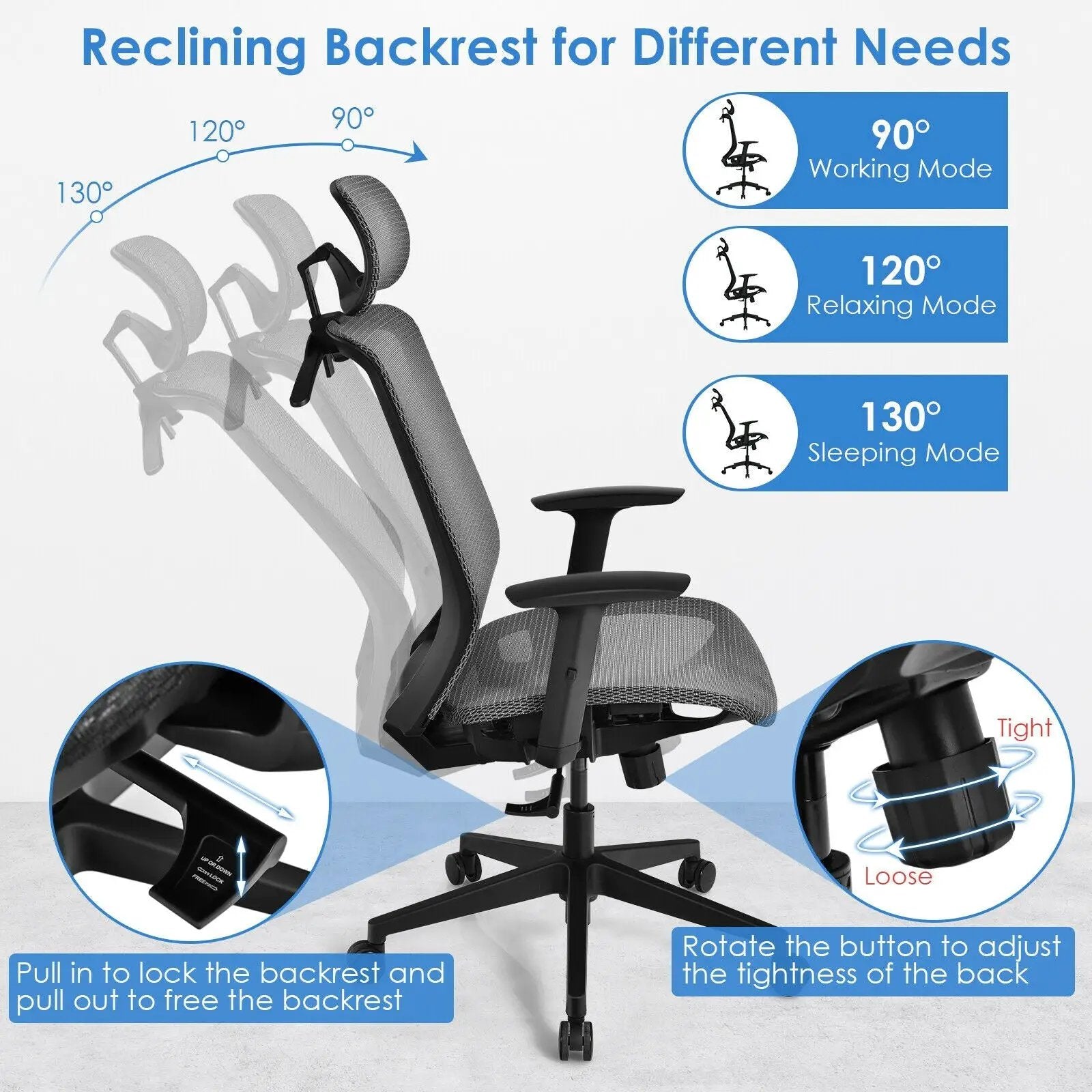 Height Adjustable Ergonomic High Back Mesh Office Chair with Hange by DirectDeals
