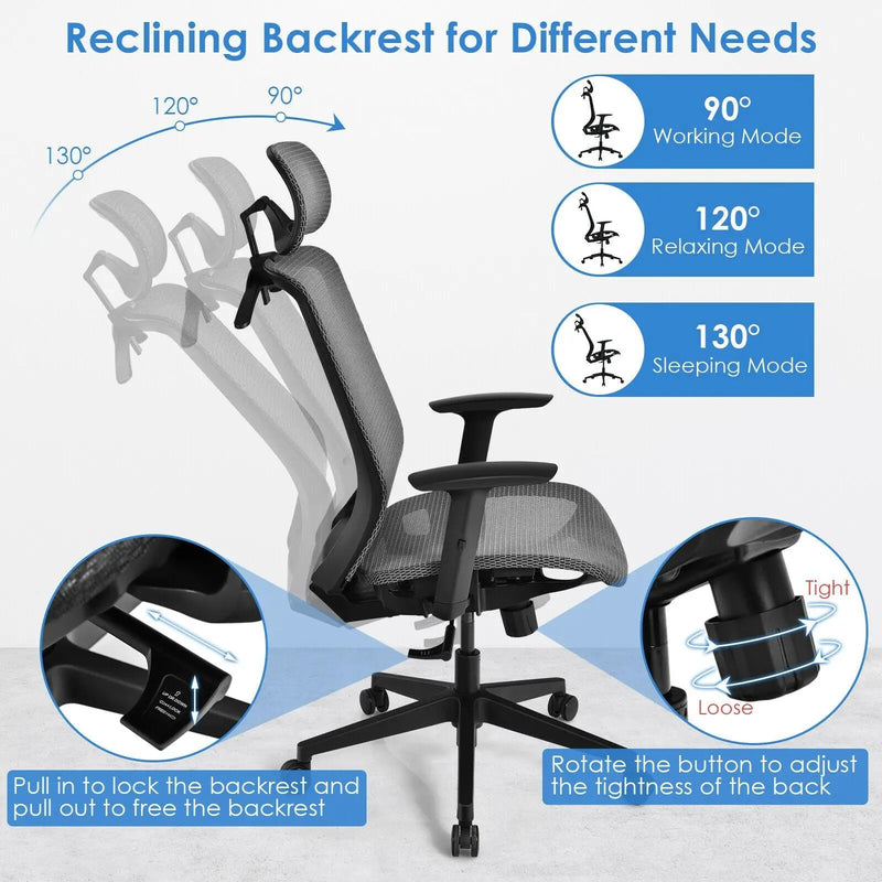 Height Adjustable Ergonomic High Back Mesh Office Chair with Hange by DirectDeals