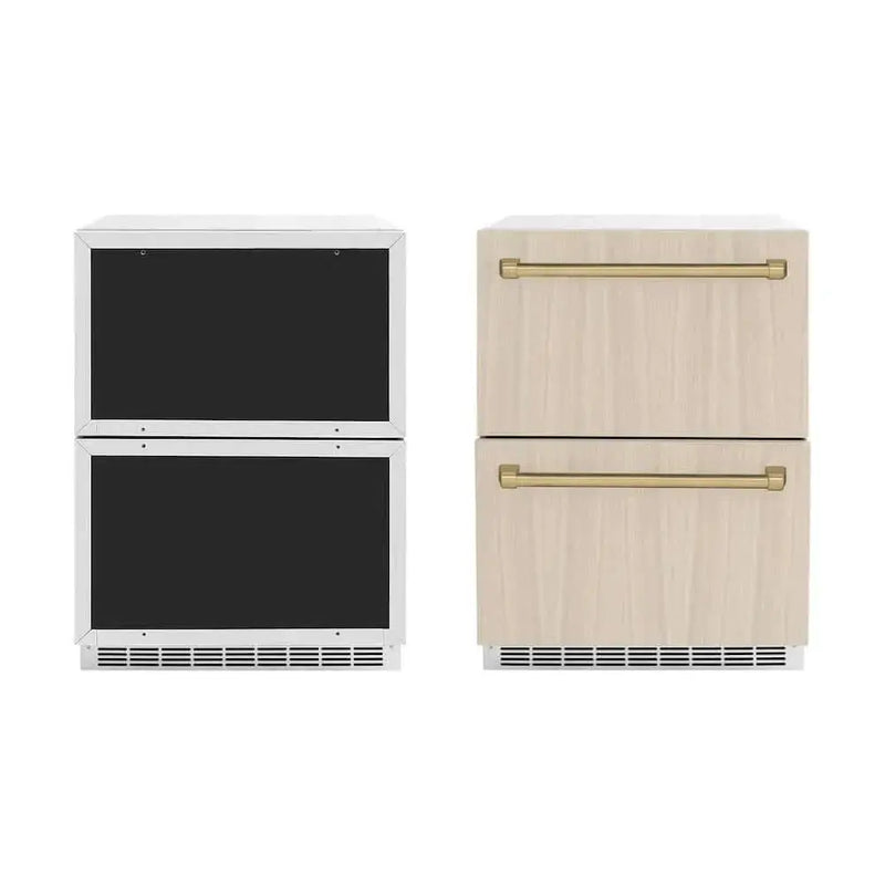 ZLINE 24" Touchstone 168 Can Outdoor-Rated Dual Refrigerator Drawer, Panel Ready Champagne Bronze, RDSPOZ-24-CB by Farmhouse Kitchen and Bath