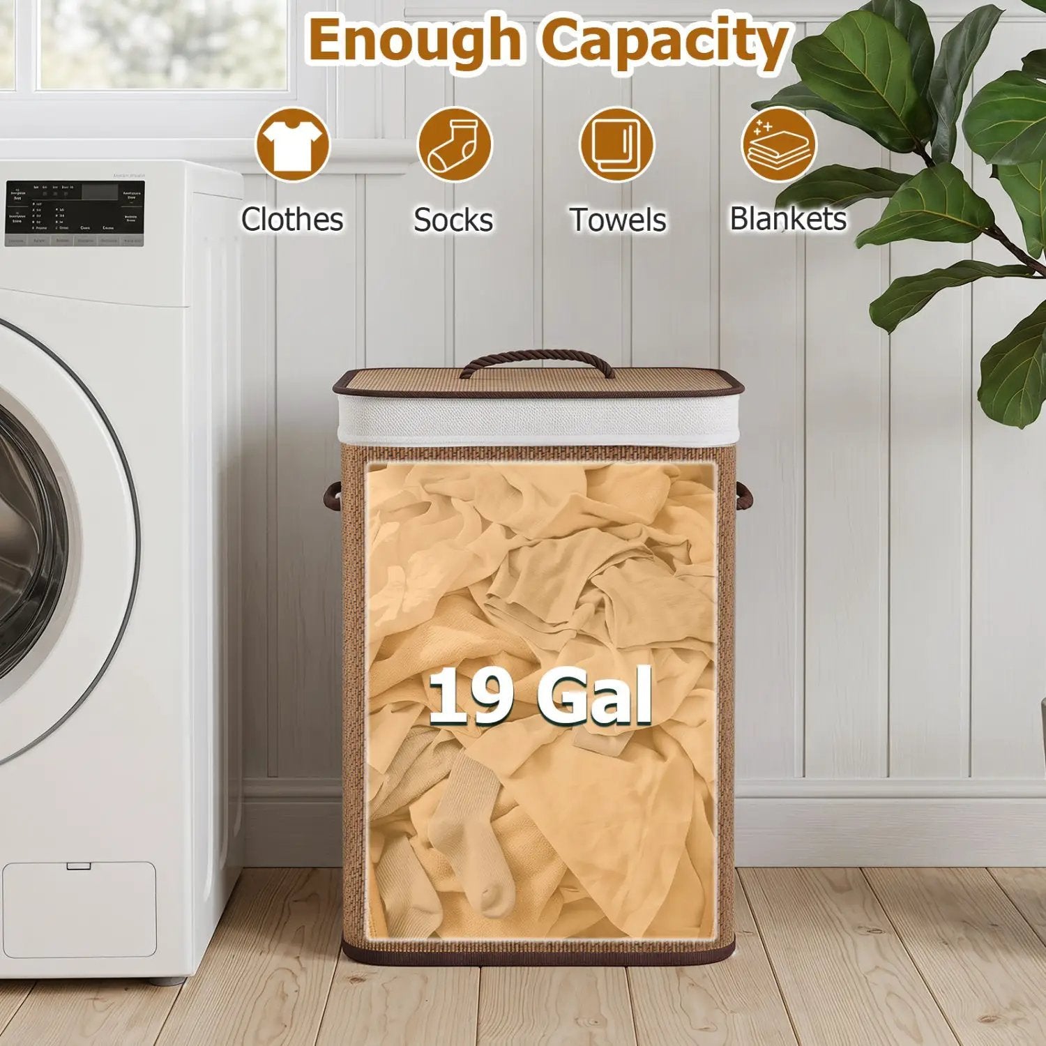 19 Gallon Bamboo Laundry Hamper with Removable Liner by DirectDeals