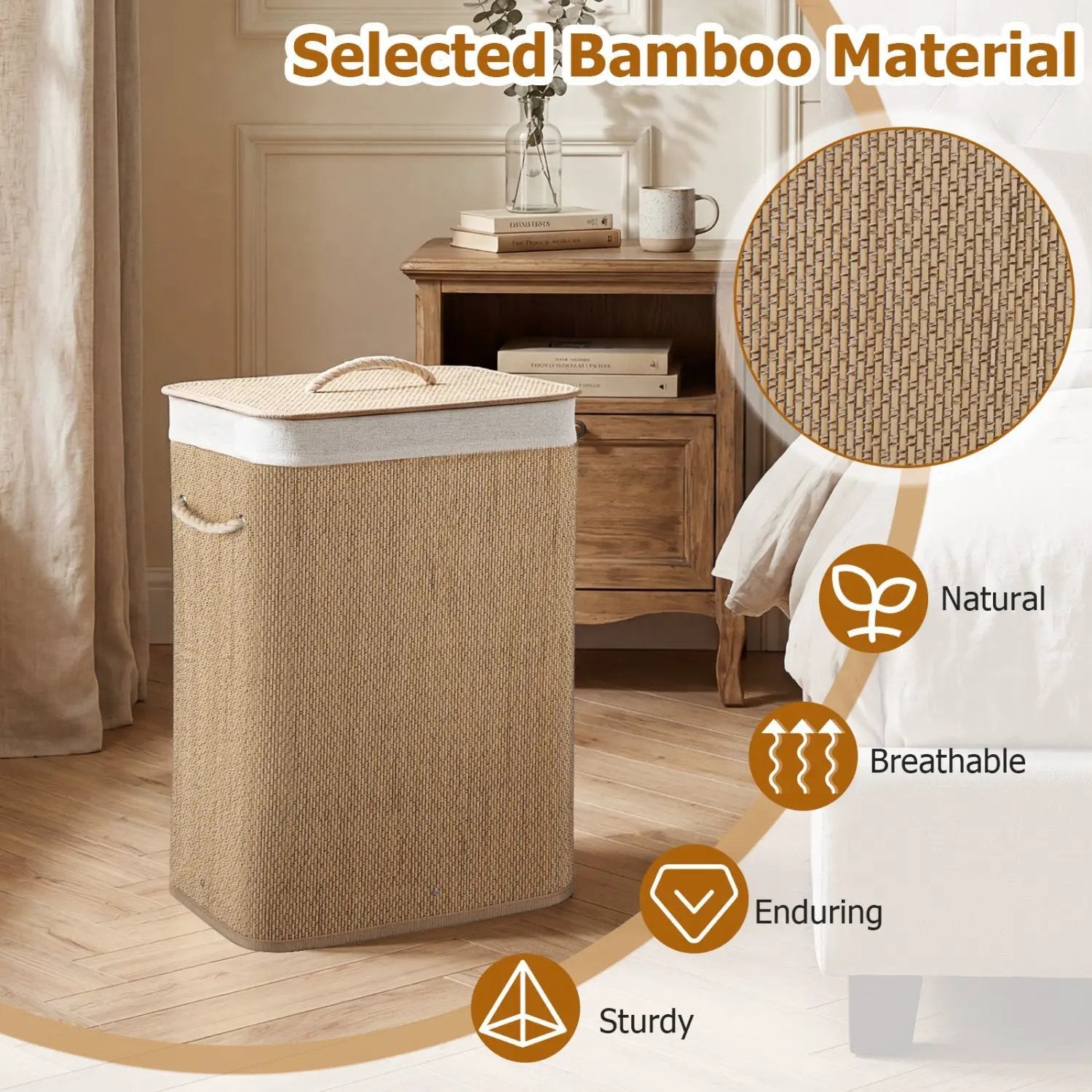 19 Gallon Bamboo Laundry Hamper with Removable Liner by DirectDeals