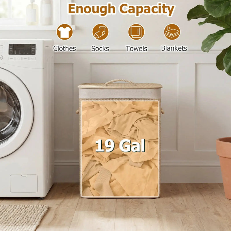 19 Gallon Bamboo Laundry Hamper with Removable Liner by DirectDeals