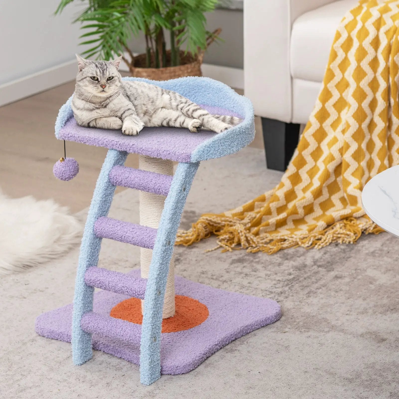 19 Inch Mohair Plush Cat Tree with Ladder and Jingling Ball-Purple by DirectDeals