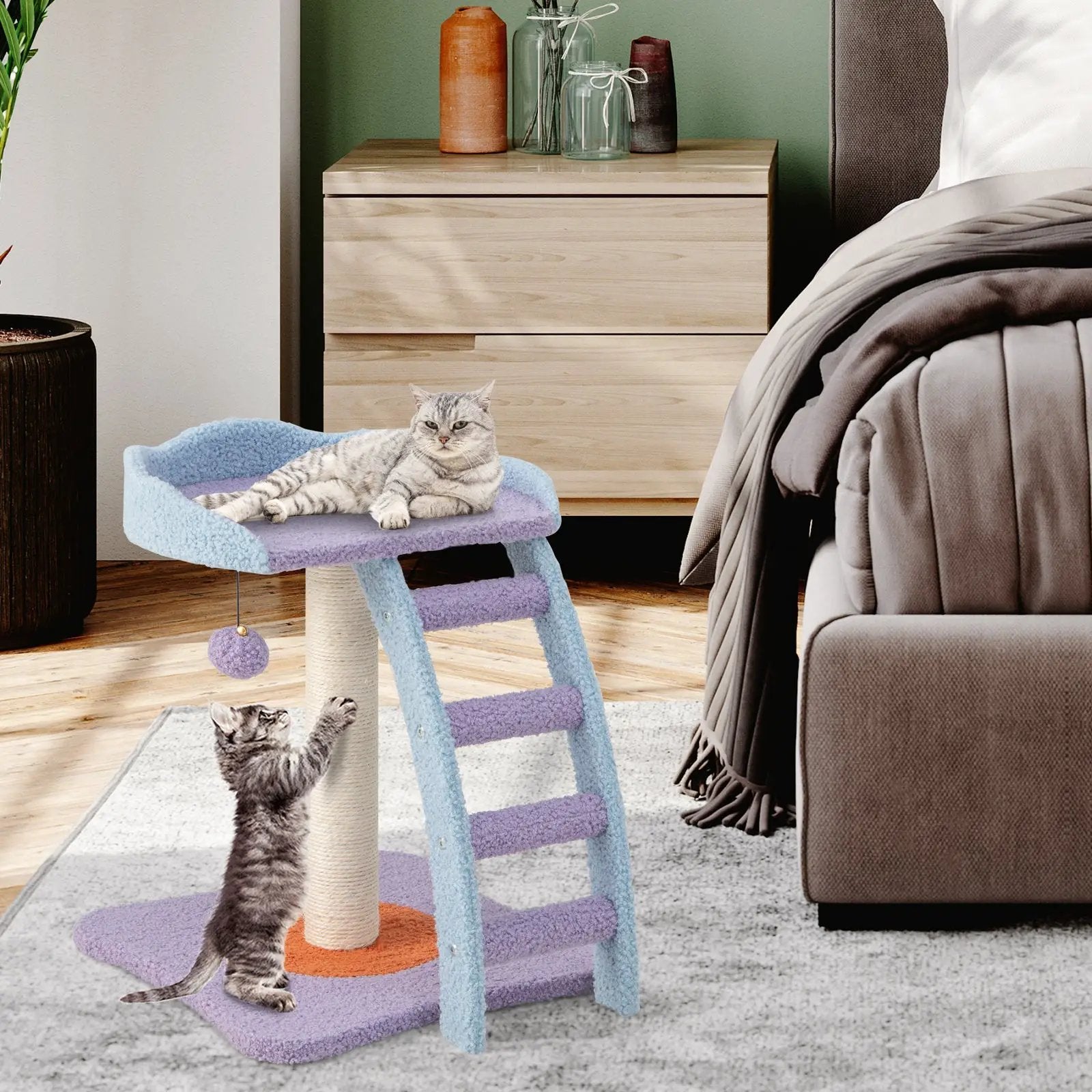 19 Inch Mohair Plush Cat Tree with Ladder and Jingling Ball-Purple by DirectDeals