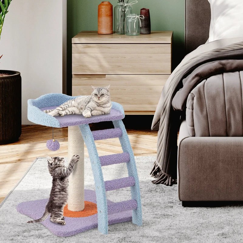 19 Inch Mohair Plush Cat Tree with Ladder and Jingling Ball-Purple by DirectDeals