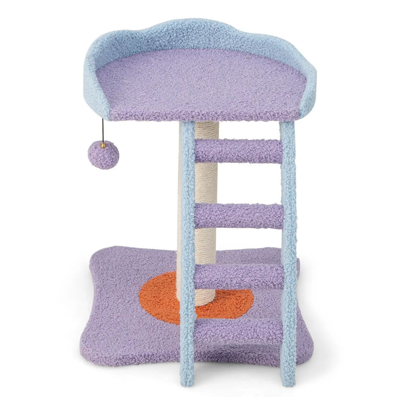 19 Inch Mohair Plush Cat Tree with Ladder and Jingling Ball-Purple by DirectDeals