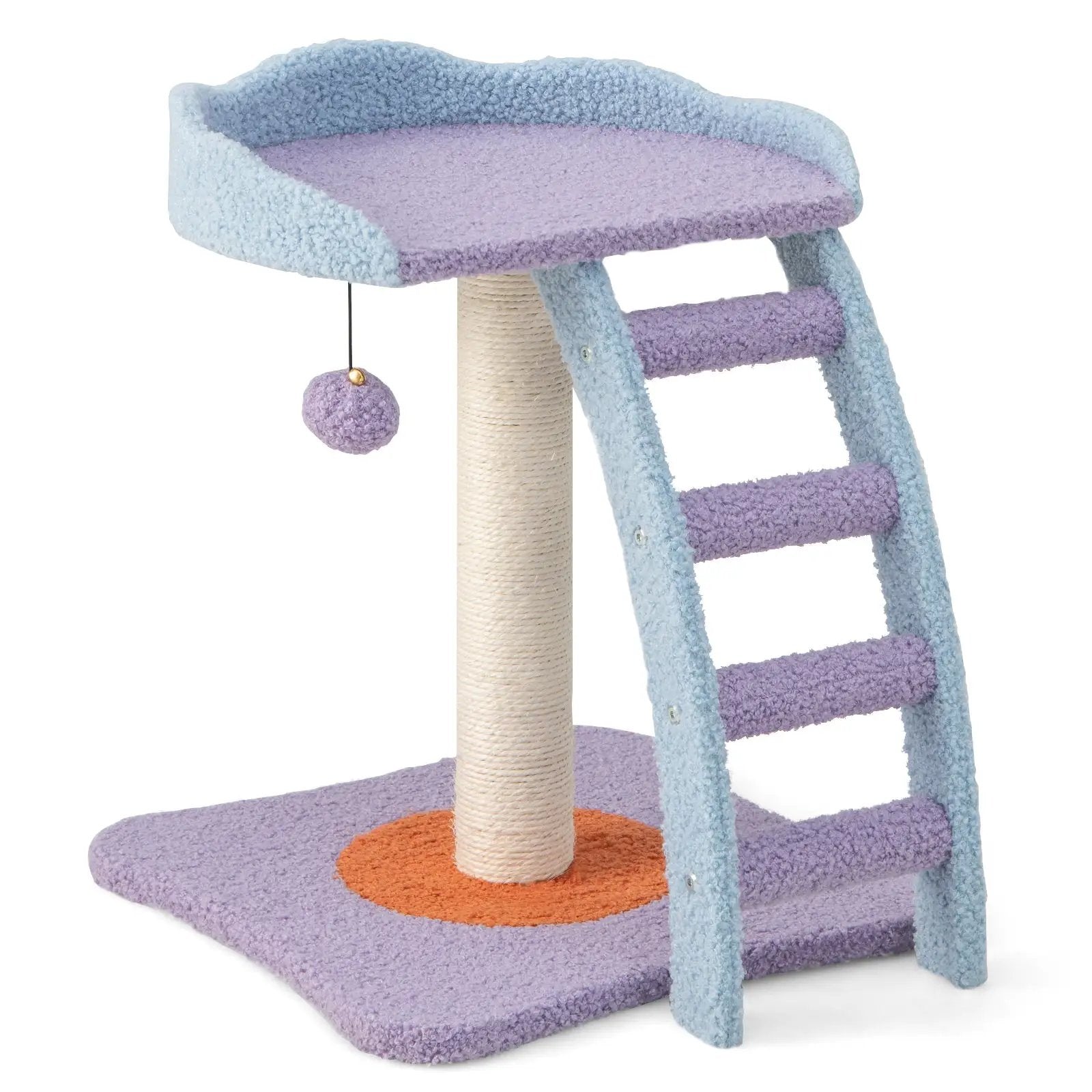 19 Inch Mohair Plush Cat Tree with Ladder and Jingling Ball-Purple by DirectDeals