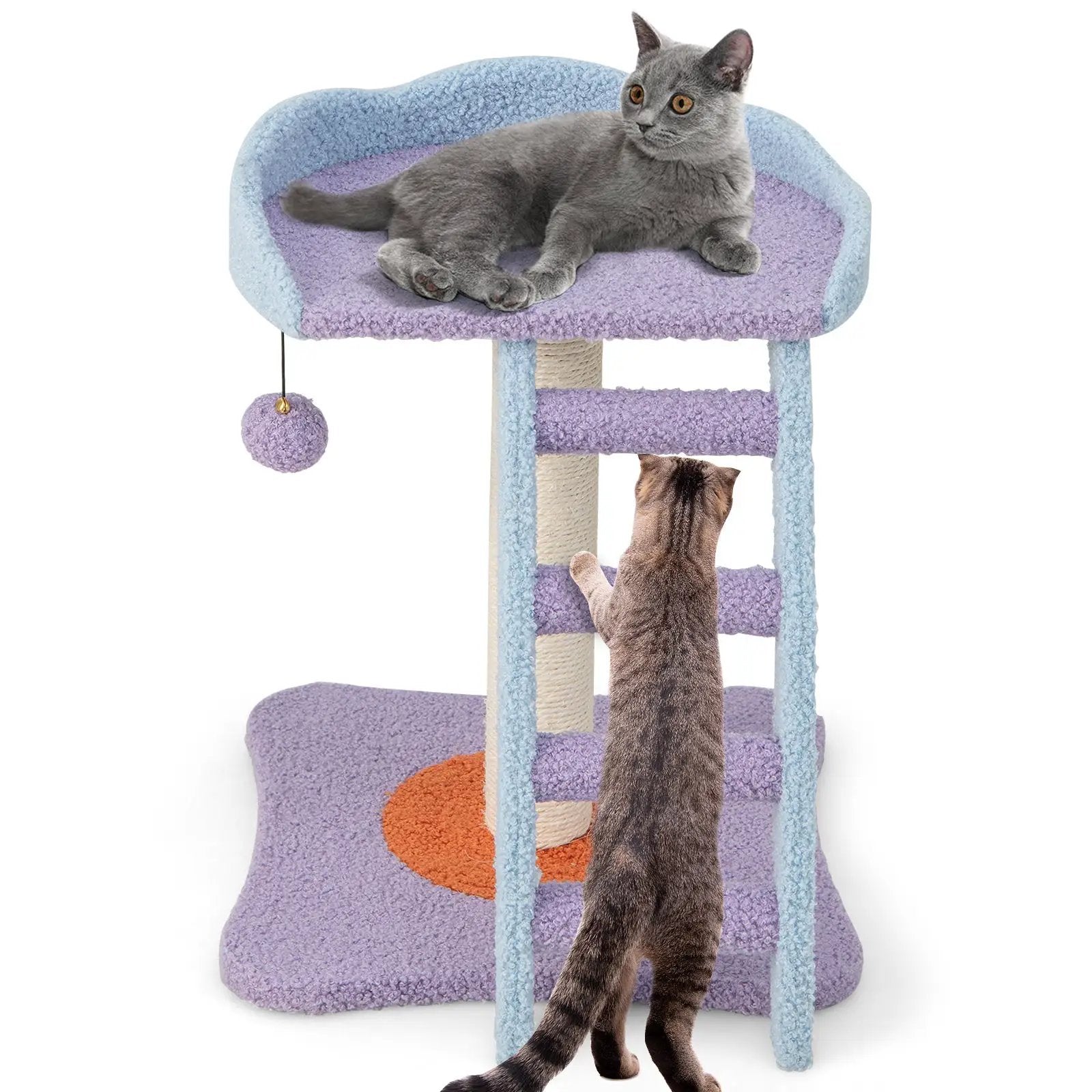 19 Inch Mohair Plush Cat Tree with Ladder and Jingling Ball-Purple by DirectDeals