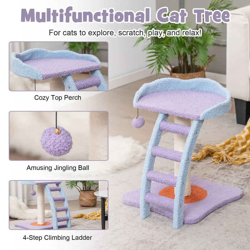 19 Inch Mohair Plush Cat Tree with Ladder and Jingling Ball-Purple by DirectDeals