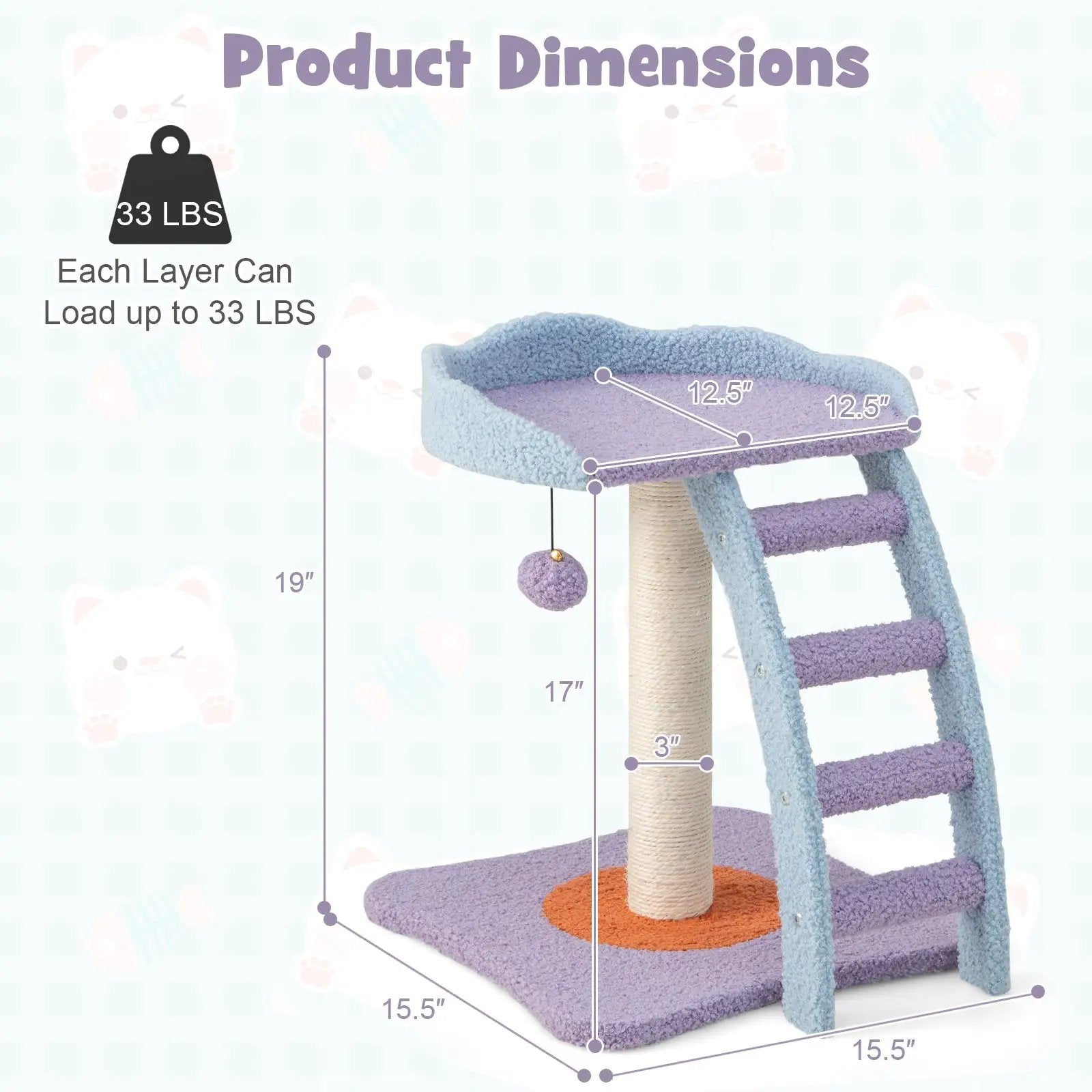 19 Inch Mohair Plush Cat Tree with Ladder and Jingling Ball-Purple by DirectDeals