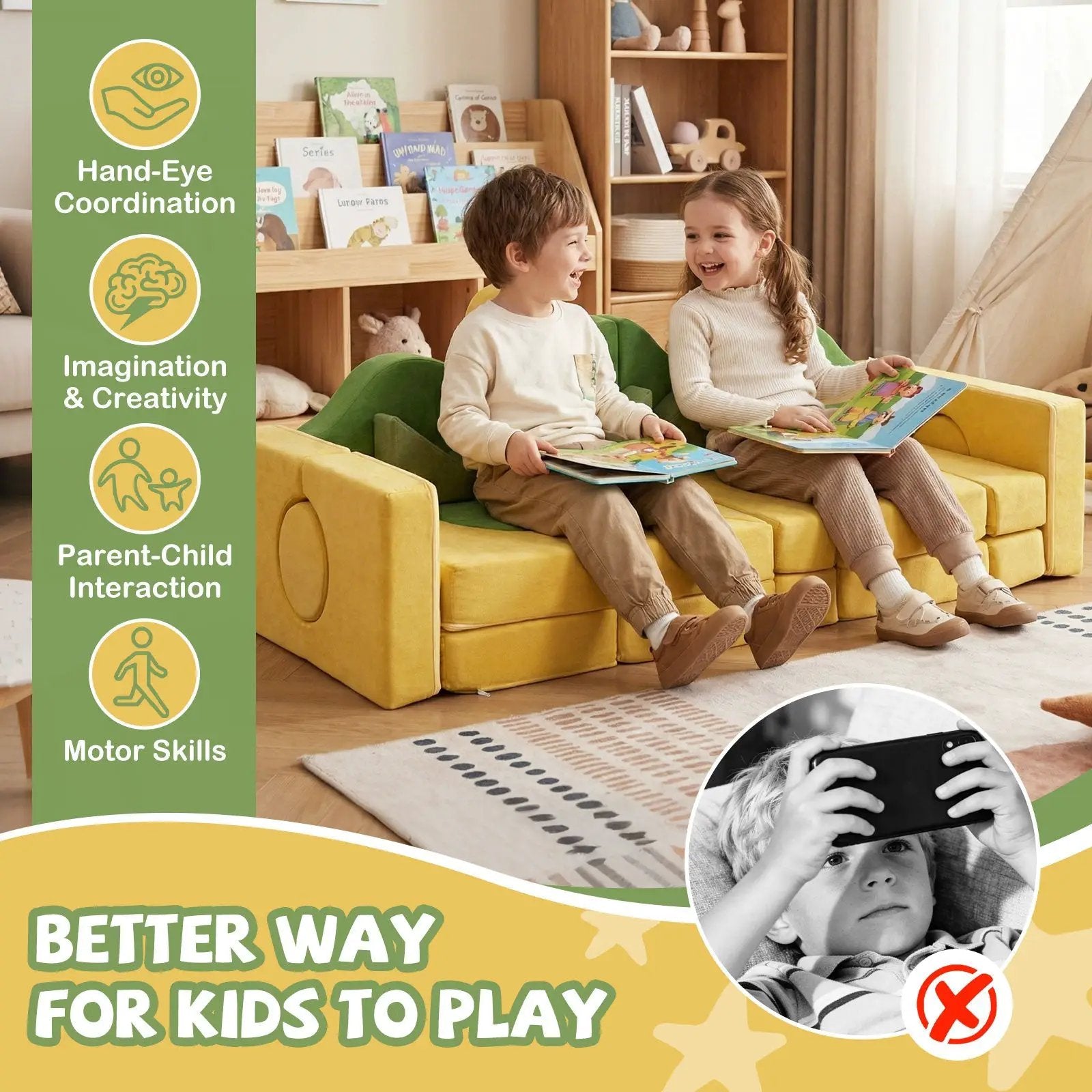 19 Pieces Modular Kids Play Couch for Inspiring Creativity by DirectDeals