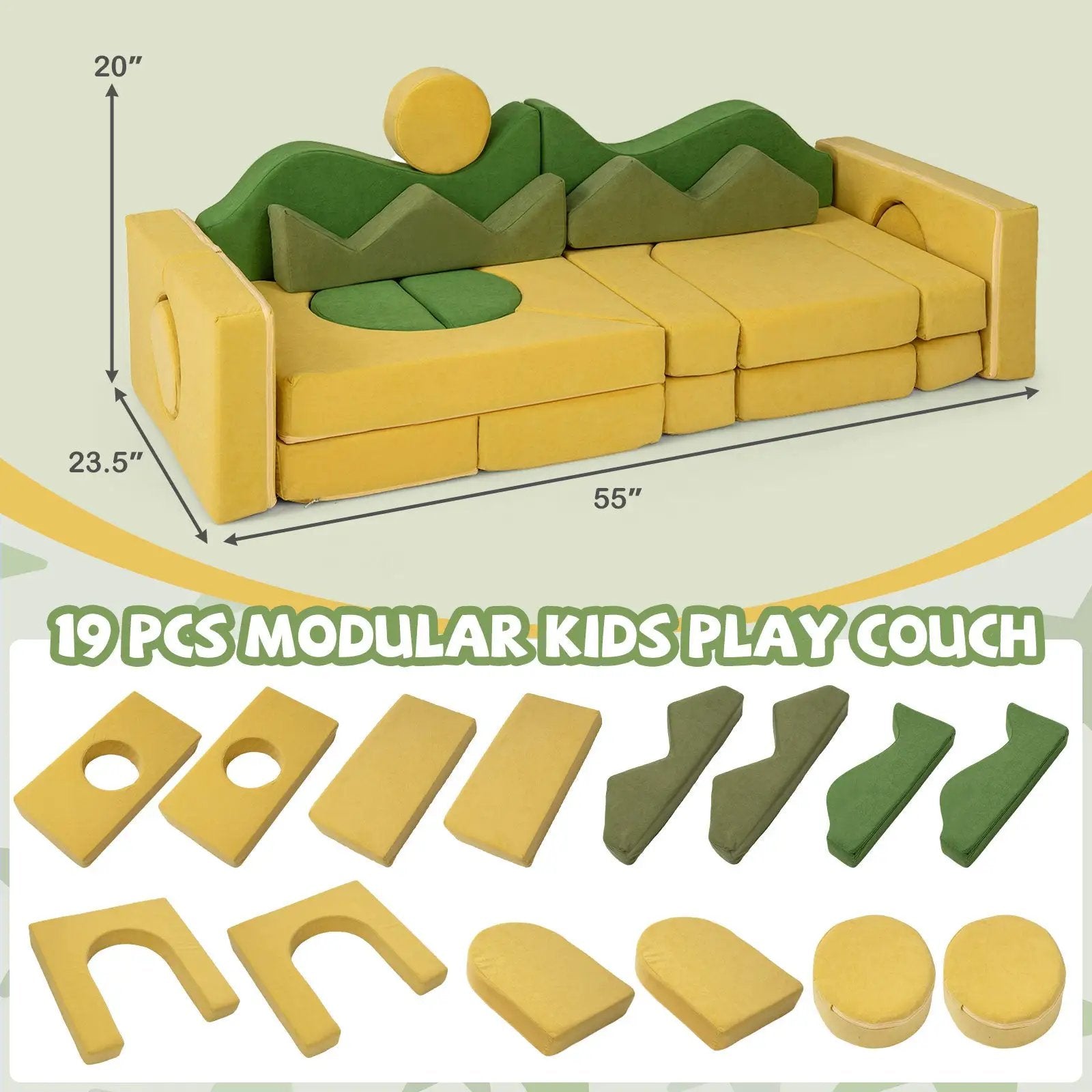 19 Pieces Modular Kids Play Couch for Inspiring Creativity by DirectDeals