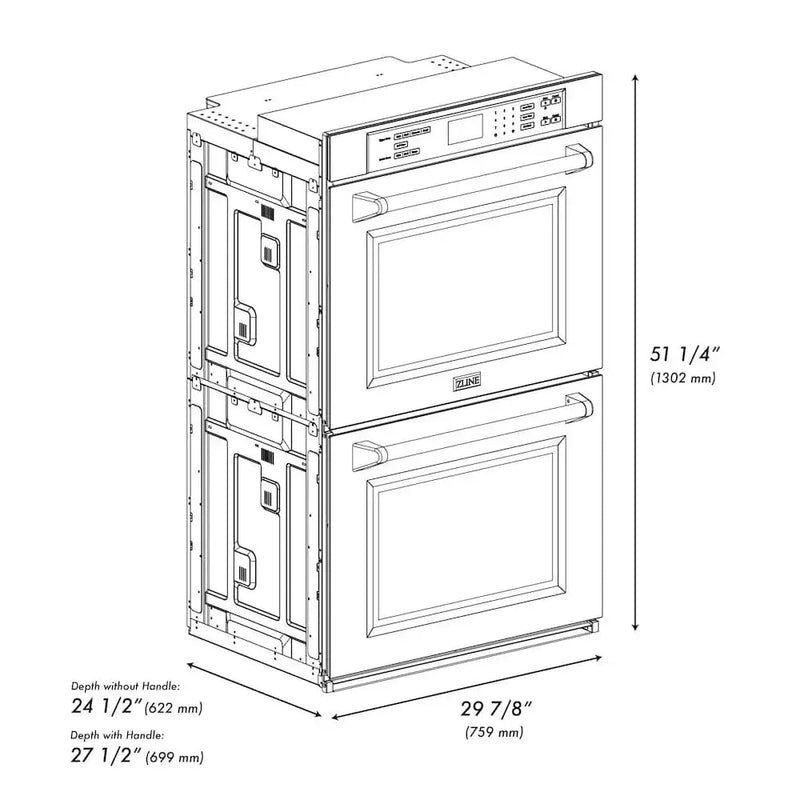 ZLINE 30"Professional True Convection Double Wall Oven, Air Fry, Self Clean, DuraSnow® Gold WADSZ-WM-30-G by Farmhouse Kitchen and Bath
