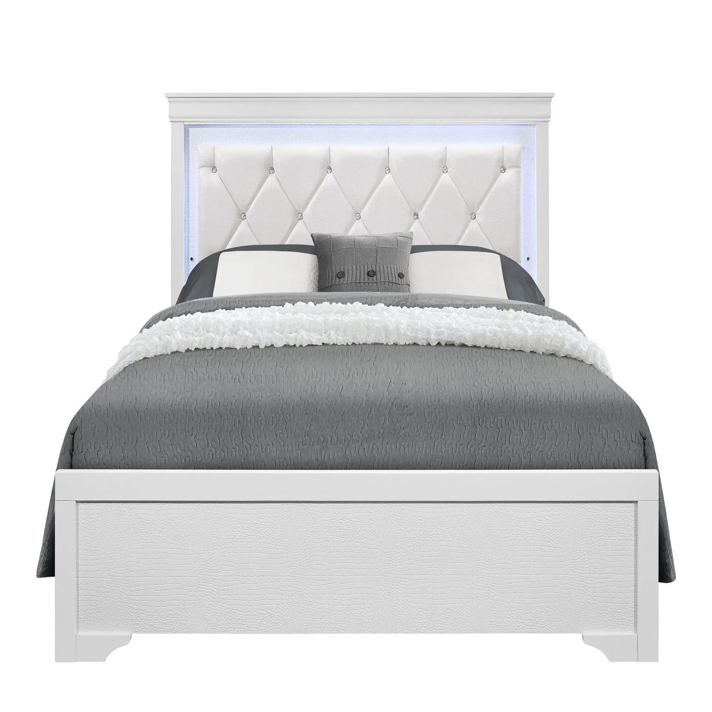 Shaker - 5 Pieces Bedroom Set With Crystal Inspired Tufted Headboard And LED Lighting by Unique Piece Furniture