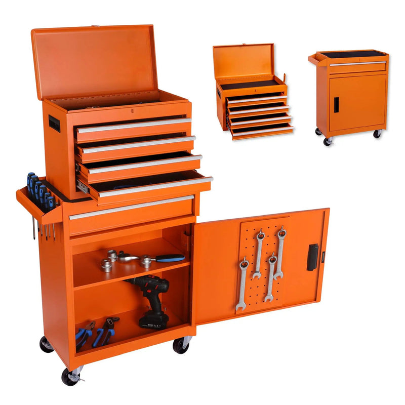 Tool Chest, 5 Drawer Rolling Tool Storage Cabinet With Detachable Top Tool Box, Liner, Universal Lockable Wheels, Adjustable Shelf, Locking Mechanism, Metal Tool Cart For Garage Workshop by HouseOfZazla